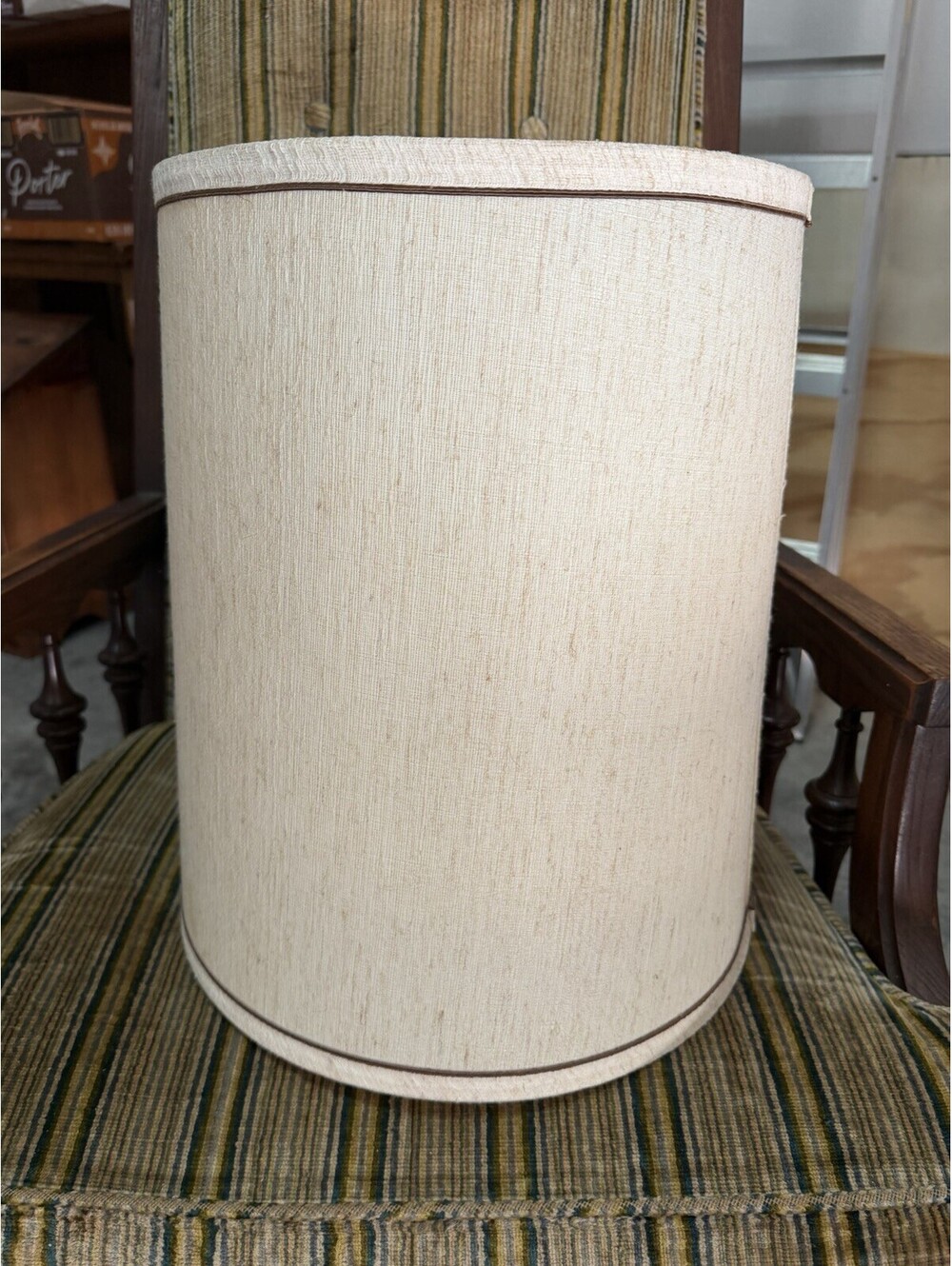 Vintage Large Drum Style MCM Lamp Shade Beige  16” Tall Top 12” Bottom 14”